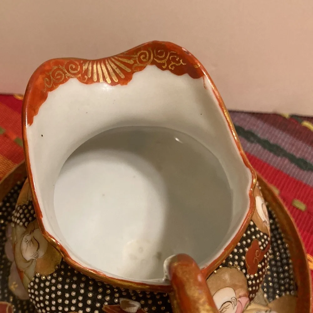 Vintage  stunning detailed Japanese Satsuma creamer with matching plate